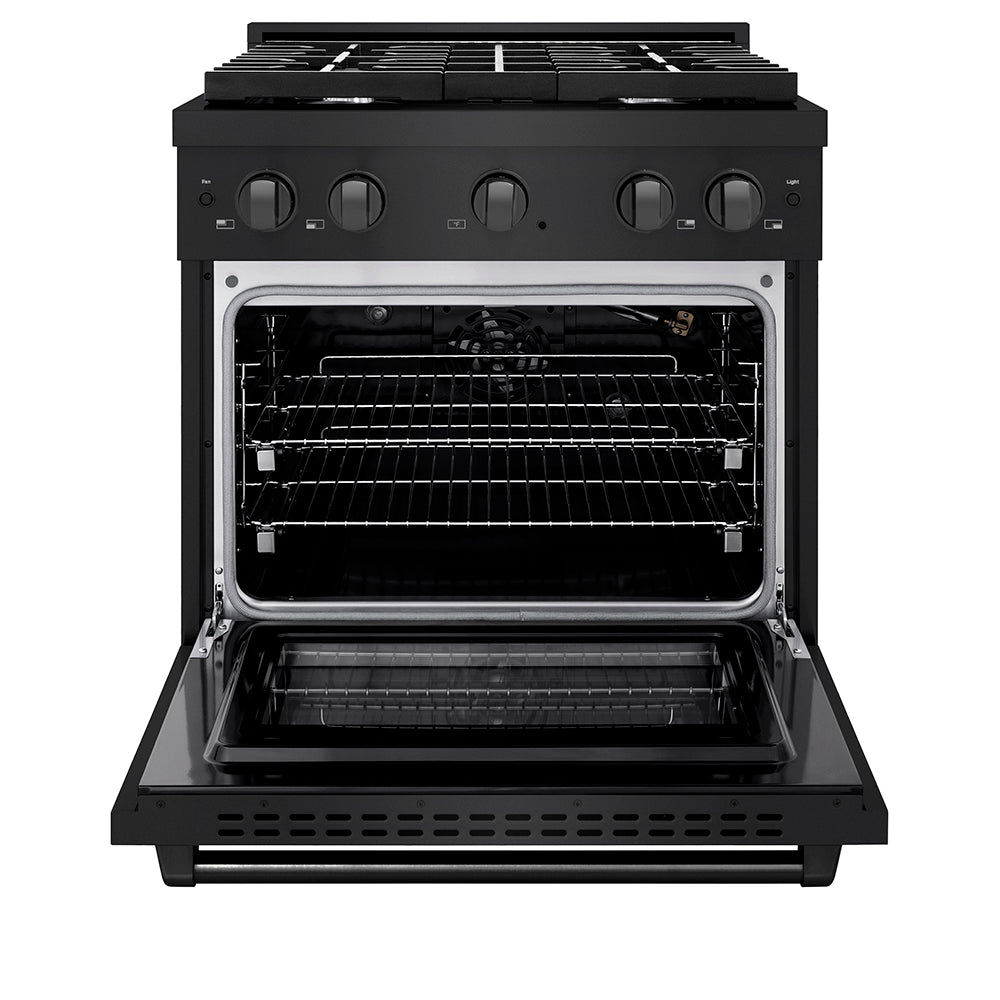 ZLINE 30 in. 4.2 cu. ft. Paramount Gas Range with 4 Burner Cooktop and Convection Gas Oven in Black Stainless Steel (SGRB2-30)