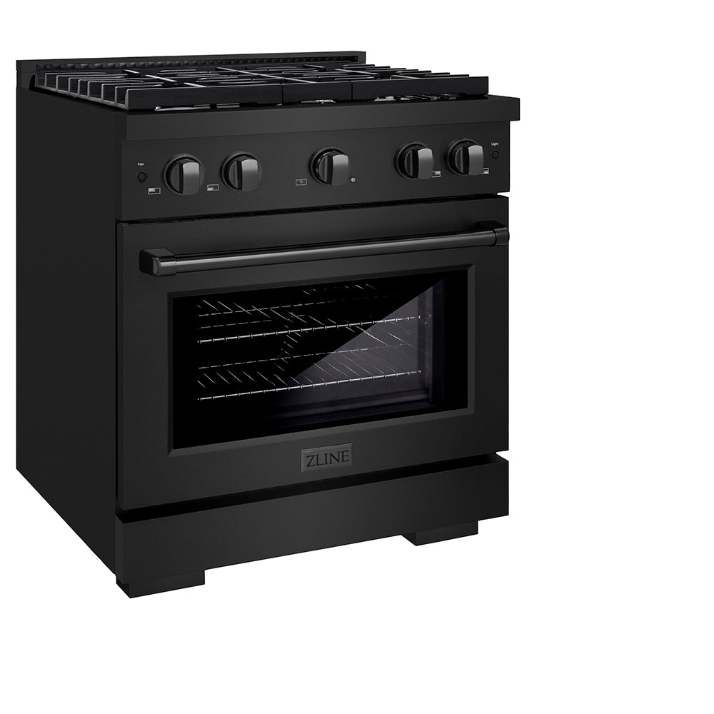 ZLINE 30 in. 4.2 cu. ft. Paramount Gas Range with 4 Burner Cooktop and Convection Gas Oven in Black Stainless Steel (SGRB2-30)