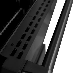 ZLINE 48 in. 6.7 cu. ft. Paramount Double Oven Dual Fuel Range with 8 Burner Gas Cooktop in Black Stainless Steel (SDRB-48) oven door detail.