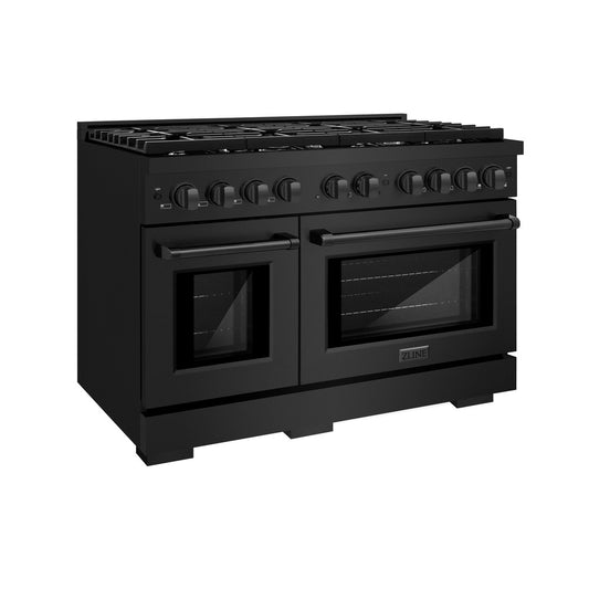 ZLINE 48 in. 6.7 cu. ft. Paramount Double Oven Dual Fuel Range with 8 Burner Gas Cooktop in Black Stainless Steel (SDRB-48)