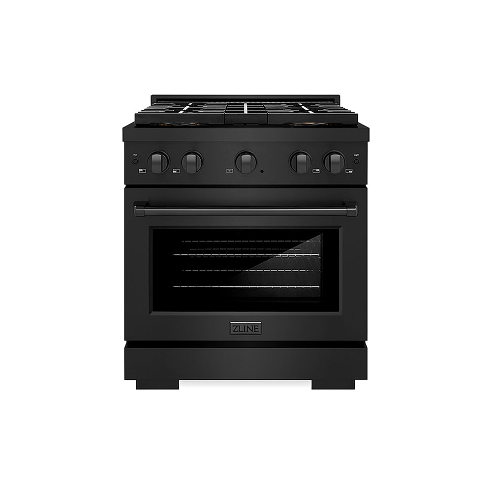 ZLINE 30 in. 4.2 cu. ft. Paramount Gas Range with 4 Burner DuoPro™ Cooktop and Convection Gas Oven in Black Stainless Steel (PSGRB-30)