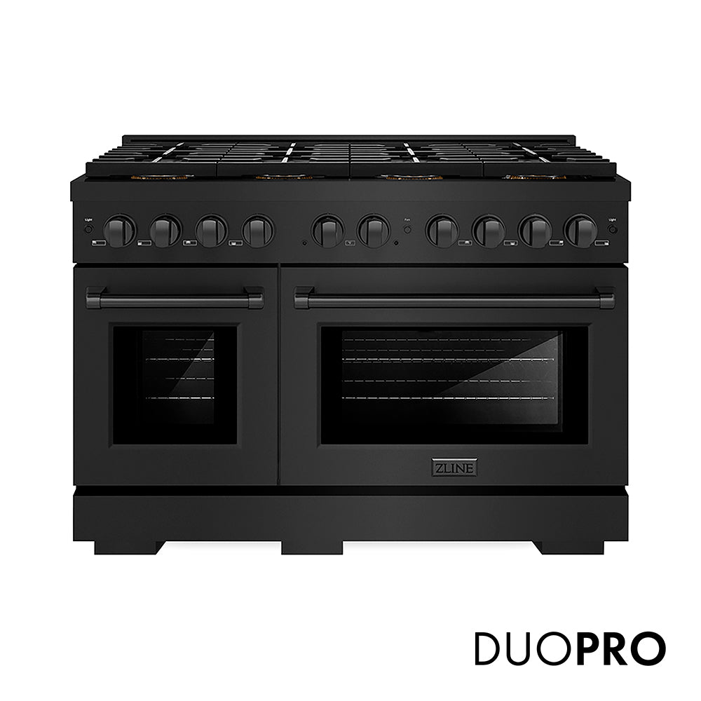 ZLINE 48 in. 6.7 cu. ft. Paramount Gas Range with 8 Burner DuoPro™ Cooktop and Dual Ovens in Black Stainless Steel (PSGRB-48)