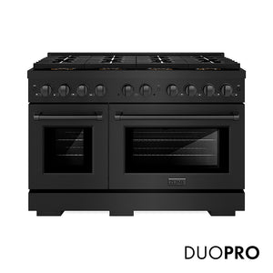 ZLINE 48 in. 6.7 cu. ft. Paramount Gas Range with 8 Burner DuoPro™ Cooktop and Dual Ovens in Black Stainless Steel (PSGRB-48)