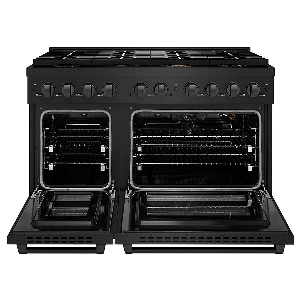 ZLINE 48 in. 6.7 cu. ft. Paramount Gas Range with 8 Burner DuoPro™ Cooktop and Dual Ovens in Black Stainless Steel (PSGRB-48)