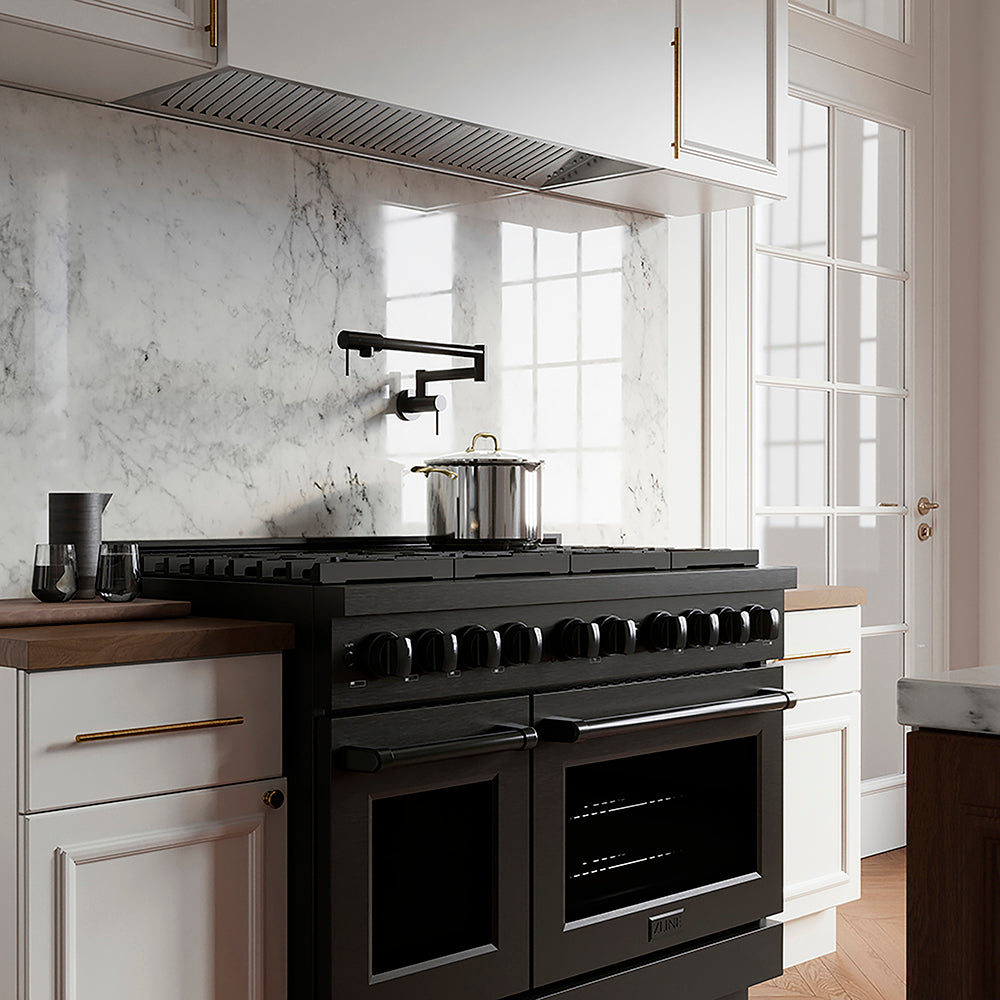 ZLINE 48 in. 6.7 cu. ft. Paramount Gas Range with 8 Burner DuoPro™ Cooktop and Dual Ovens in Black Stainless Steel (PSGRB-48)