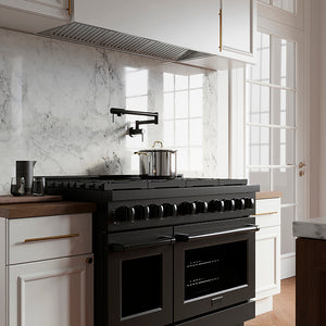 ZLINE 48 in. 6.7 cu. ft. Paramount Gas Range with 8 Burner DuoPro™ Cooktop and Dual Ovens in Black Stainless Steel (PSGRB-48)