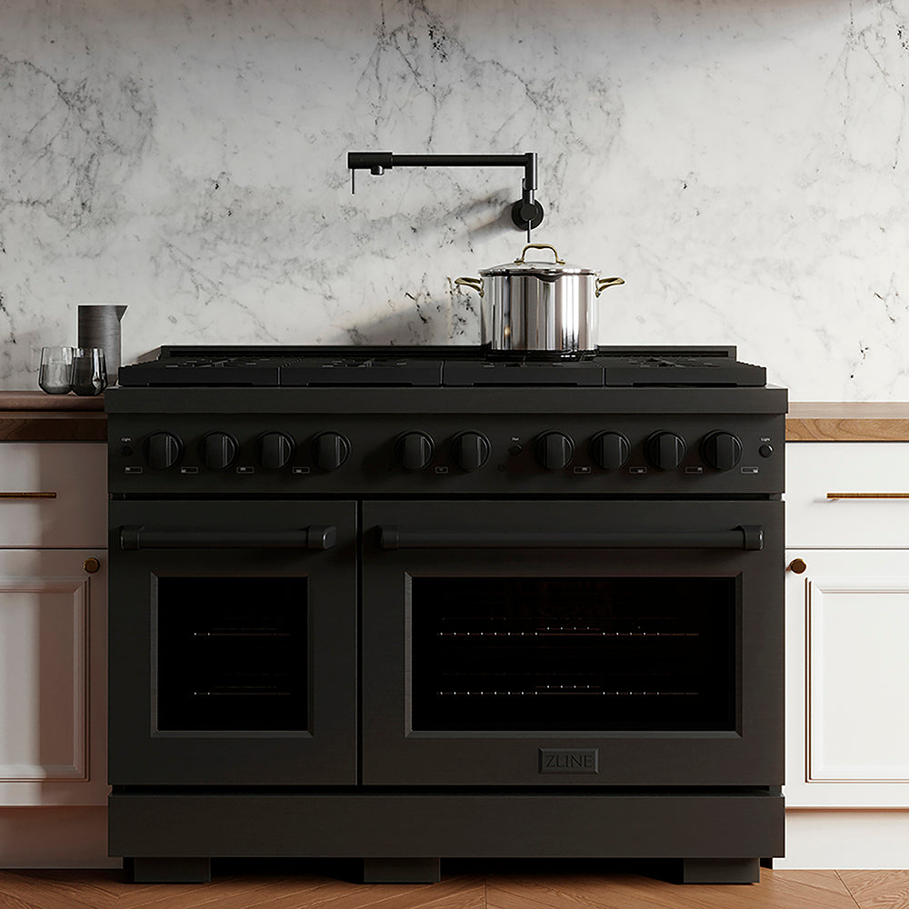 ZLINE 48 in. 6.7 cu. ft. Paramount Gas Range with 8 Burner DuoPro™ Cooktop and Dual Ovens in Black Stainless Steel (PSGRB-48)