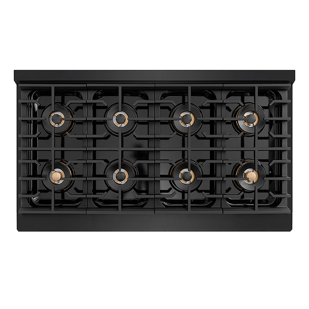 ZLINE Autograph Edition 48 in. 6.7 cu. ft. Paramount Gas Range with 8 Burner DuoPro™ Cooktop and Dual Ovens in Black Stainless Steel and Champagne Bronze Accents (PSGRBZ-48-CB)