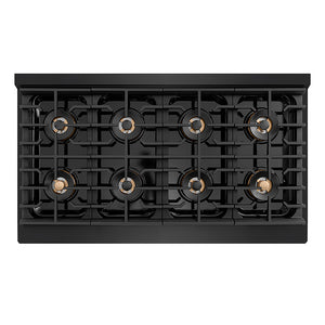 ZLINE Autograph Edition 48 in. 6.7 cu. ft. Paramount Gas Range with 8 Burner DuoPro™ Cooktop and Dual Ovens in Black Stainless Steel and Polished Gold Accents (PSGRBZ-48-G)
