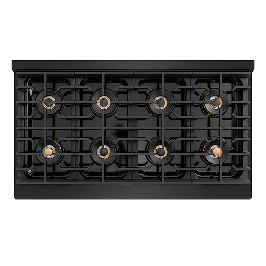 ZLINE Autograph Edition 48 in. 6.7 cu. ft. Paramount Gas Range with 8 Burner DuoPro™ Cooktop and Dual Ovens in Black Stainless Steel and Polished Gold Accents (PSGRBZ-48-G)
