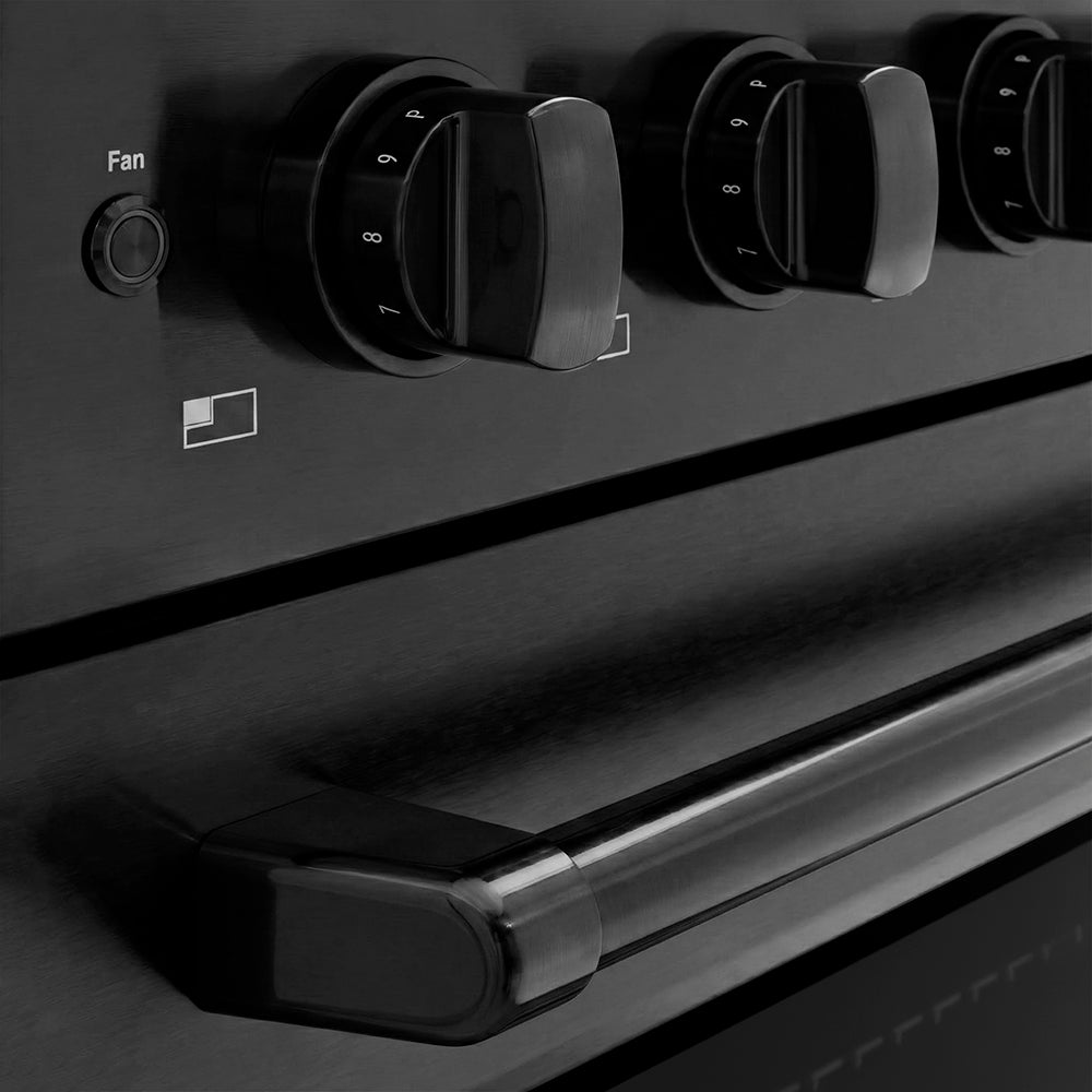 ZLINE 24 in. 3.2 cu. ft. Paramount Induction Range with 3 Element Cooktop and Electric Convection Oven in Black Stainless Steel (SINRB-24) close-up, cooktop and oven knobs.