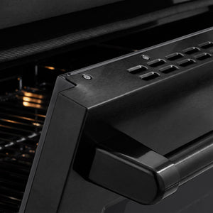 ZLINE 30 in. 4.2 cu. ft. Paramount Induction Range with 4 Element Cooktop and Electric Convection Oven in Black Stainless Steel (SINRB-30) close-up, oven slightly open, showing oven door handle.