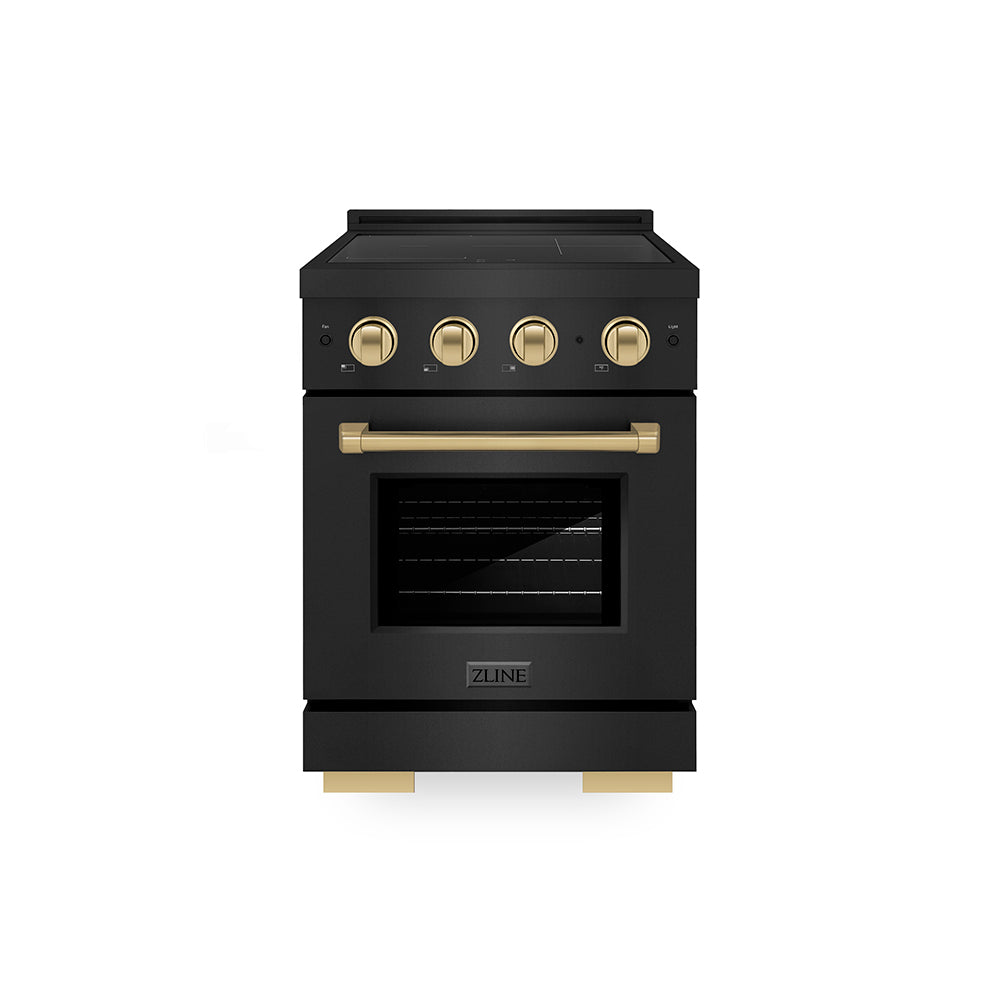 ZLINE Autograph Edition 24 in. 3.2 cu. ft. Paramount Induction Range with 3 Element Cooktop and Electric Convection Oven in Black Stainless Steel with Champagne Bronze Accents (SINRBZ-24-CB)