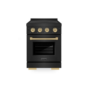 ZLINE Autograph Edition 24 in. 3.2 cu. ft. Paramount Induction Range with 3 Element Cooktop and Electric Convection Oven in Black Stainless Steel with Champagne Bronze Accents (SINRBZ-24-CB)