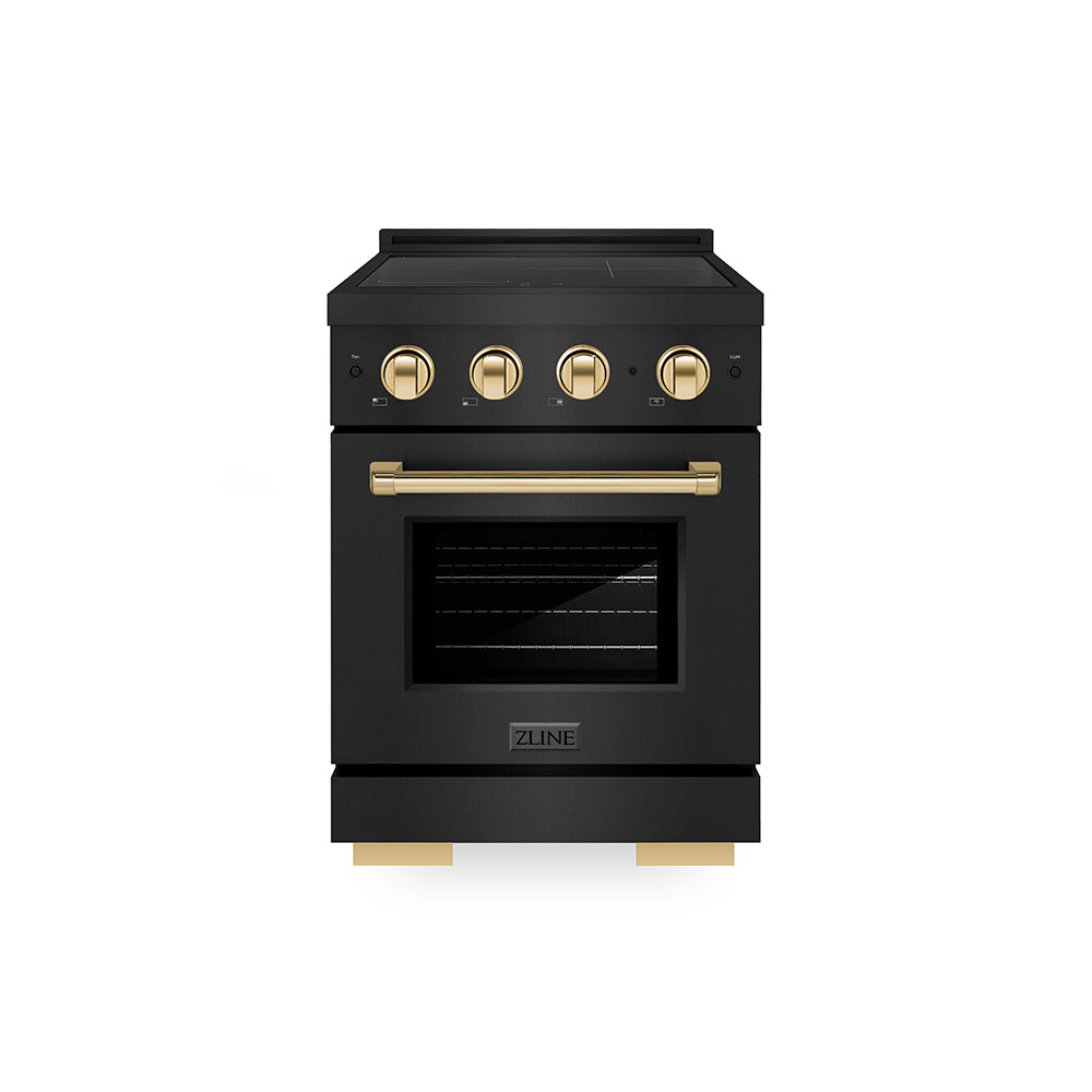 ZLINE Autograph Edition 24 in. 3.2 cu. ft. Paramount Induction Range with 3 Element Cooktop and Electric Convection Oven in Black Stainless Steel with Polished Gold Accents (SINRBZ-24-G)