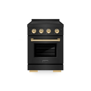ZLINE Autograph Edition 24 in. 3.2 cu. ft. Paramount Induction Range with 3 Element Cooktop and Electric Convection Oven in Black Stainless Steel with Polished Gold Accents (SINRBZ-24-G)