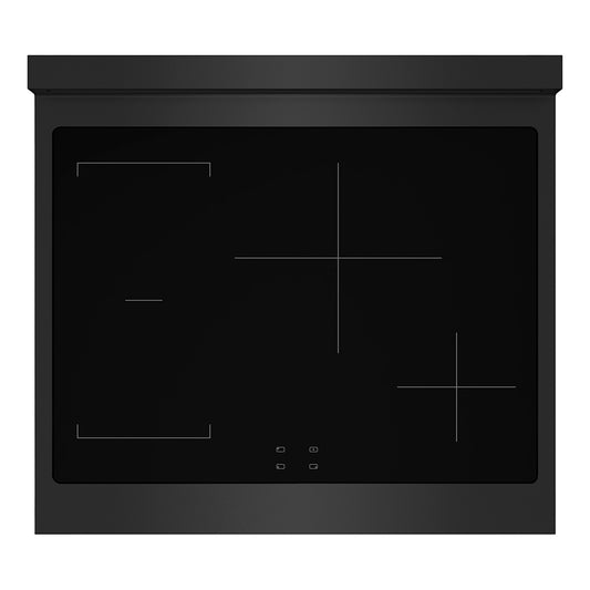 ZLINE Autograph Edition 30 in. 4.2 cu. ft. Paramount Induction Range with 4 Element Cooktop and Electric Convection Oven in Black Stainless Steel with Polished Gold Accents (SINRBZ-30-G) top-down, above induction cooktop.