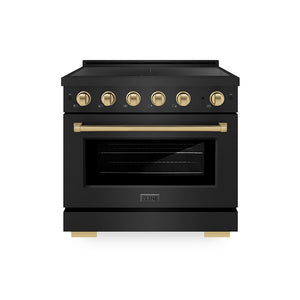 ZLINE Autograph Edition 36 in. 5.2 cu. ft. Paramount Induction Range with 5 Element Cooktop and Electric Convection Oven in Black Stainless Steel with Champagne Bronze Accents (SINRBZ-36-CB)