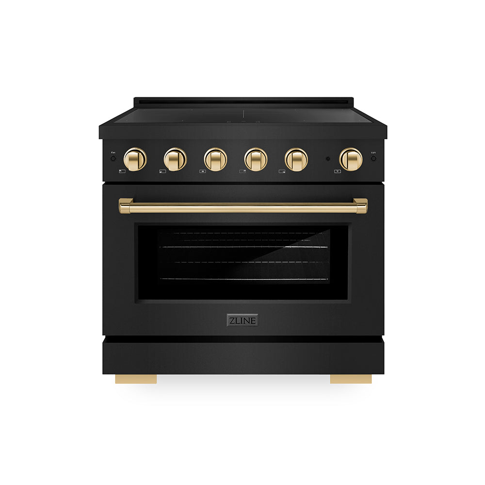 ZLINE Autograph Edition 36 in. 5.2 cu. ft. Paramount Induction Range with 5 Element Cooktop and Electric Convection Oven in Black Stainless Steel with Polished Gold Accents (SINRBZ-36-G)