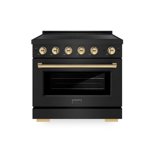 ZLINE Autograph Edition 36 in. 5.2 cu. ft. Paramount Induction Range with 5 Element Cooktop and Electric Convection Oven in Black Stainless Steel with Polished Gold Accents (SINRBZ-36-G)
