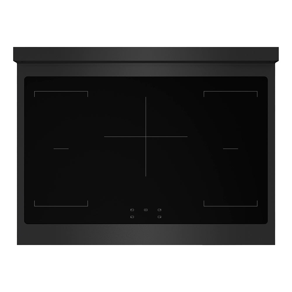 ZLINE Autograph Edition 36 in. 5.2 cu. ft. Paramount Induction Range with 5 Element Cooktop and Electric Convection Oven in Black Stainless Steel with Champagne Bronze Helix Handle and Knob Accents (SINRBZ-36-KCB) top-down, above induction cooktop.