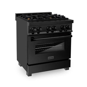 ZLINE 30 in. 4.0 cu. ft. Legacy Dual Fuel Range with Gas Cooktop and Electric Convection Oven in Black Stainless Steel with 4 Brass Burners (RAB-BR-30) main image.