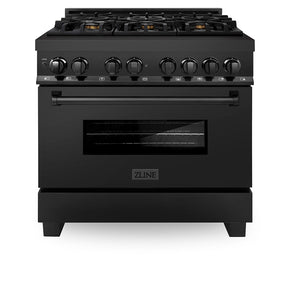 ZLINE 36 in. 4.6 cu. ft. Legacy Dual Fuel Range with Gas Cooktop and Electric Convection Oven in Black Stainless Steel with 6 Brass Burners (RAB-BR-36)
