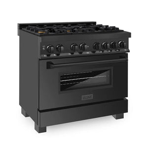 ZLINE 36 in. 4.6 cu. ft. Legacy Dual Fuel Range with Gas Cooktop and Electric Convection Oven in Black Stainless Steel with 6 Brass Burners (RAB-BR-36) main image.