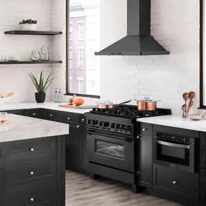 Modern kitchen with ZLINE 24 in. 1.2 cu. ft. Built-in Microwave Drawer in Black Stainless Steel (MWD-1-BS) and white countertops