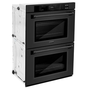 ZLINE 30 in. Professional True Convection Double Wall Oven with Air Fry and Self Clean in Black Stainless Steel (WADB-30) side, closed.