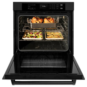 ZLINE 30 in. Professional True Convection Single Wall Oven with Air Fry and Self Clean in Black Stainless Steel (WASB-30) front, open.