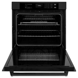 ZLINE 30 in. Professional True Convection Single Wall Oven with Air Fry and Self Clean in Black Stainless Steel (WASB-30) front, open.