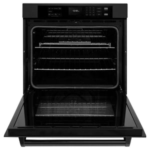 ZLINE 30 in. Professional True Convection Single Wall Oven with Air Fry and Self Clean in Black Stainless Steel (WASB-30) front, open.