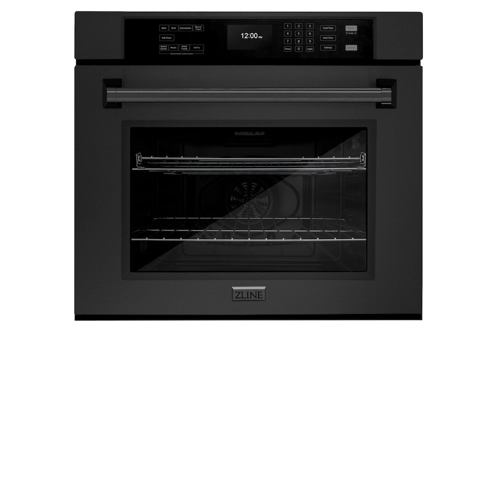 ZLINE 30 in. Professional True Convection Single Wall Oven with Air Fry and Self Clean in Black Stainless Steel (WASB-30) front, closed.