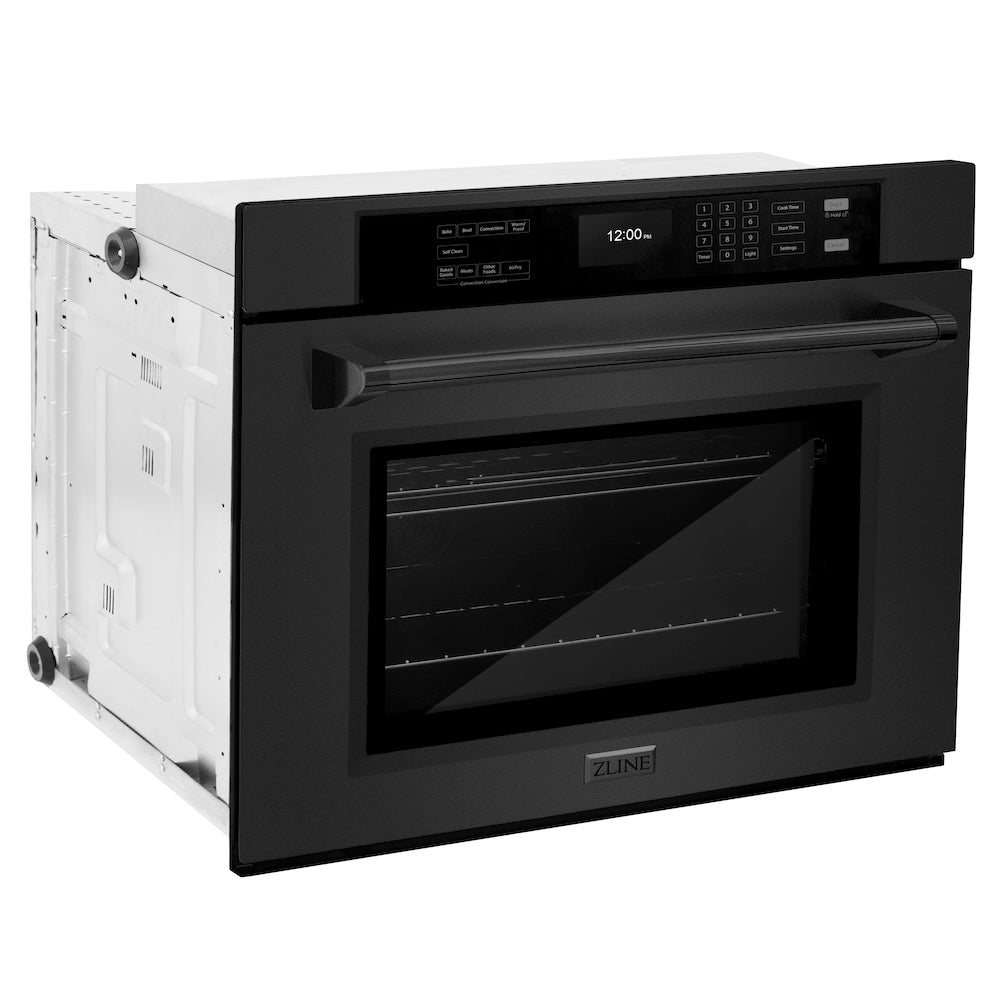 ZLINE 30 in. Professional True Convection Single Wall Oven with Air Fry and Self Clean in Black Stainless Steel (WASB-30) side, closed.