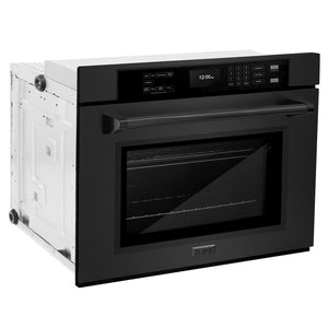 ZLINE 30 in. Professional True Convection Single Wall Oven with Air Fry and Self Clean in Black Stainless Steel (WASB-30) side, closed.