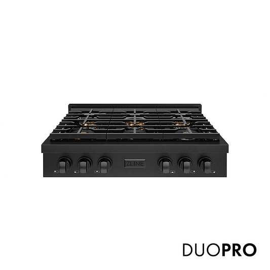ZLINE 36 in. Paramount Gas Rangetop with 6 Burner DuoPro™ Cooktop in Black Stainless Steel (PSRTB-36)