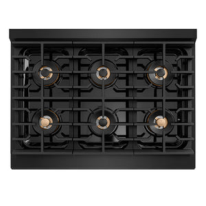 ZLINE Autograph Edition 36 in. Paramount Gas Rangetop with 6 Burner DuoPro™ Cooktop in Black Stainless Steel and Polished Gold Accents (PSRTBZ-36-G)