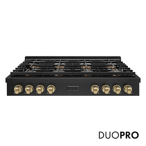 ZLINE Autograph Edition 48 in. Paramount Gas Rangetop with 8 Burner DuoPro™ Cooktop in Black Stainless Steel and Champagne Bronze Accents (PSRTBZ-48-CB)
