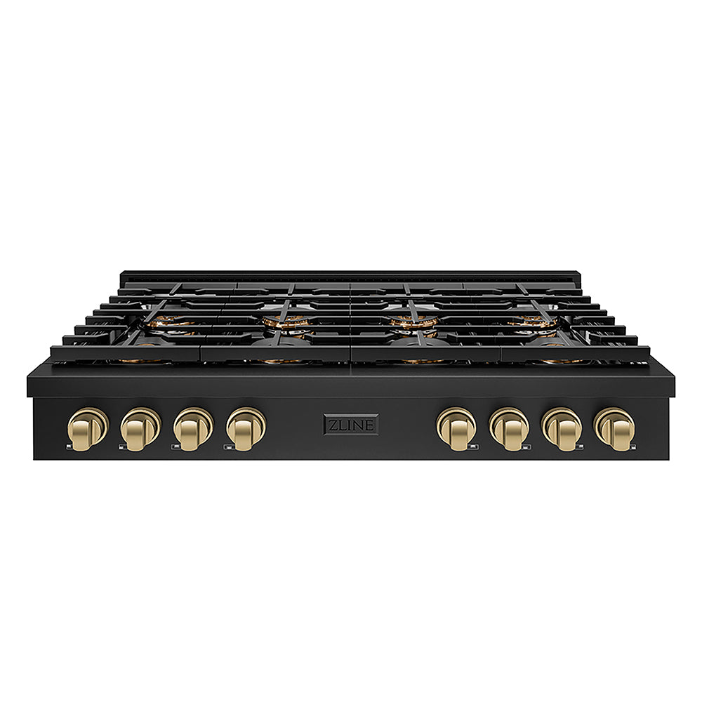ZLINE Autograph Edition 48 in. Paramount Gas Rangetop with 8 Burner DuoPro™ Cooktop in Black Stainless Steel and Champagne Bronze Accents (PSRTBZ-48-CB)