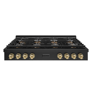 ZLINE Autograph Edition 48 in. Paramount Gas Rangetop with 8 Burner DuoPro™ Cooktop in Black Stainless Steel and Champagne Bronze Accents (PSRTBZ-48-CB)