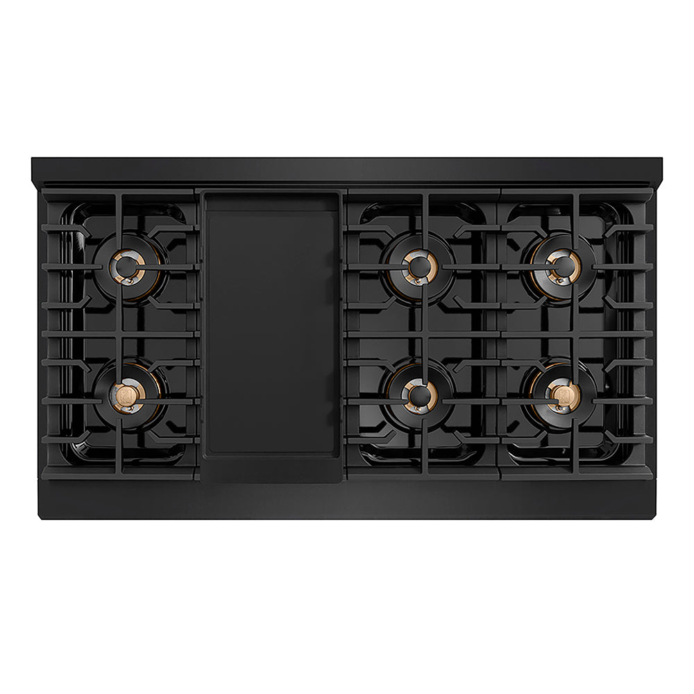 ZLINE Autograph Edition 48 in. Paramount Gas Rangetop with 8 Burner DuoPro™ Cooktop in Black Stainless Steel and Champagne Bronze Accents (PSRTBZ-48-CB)