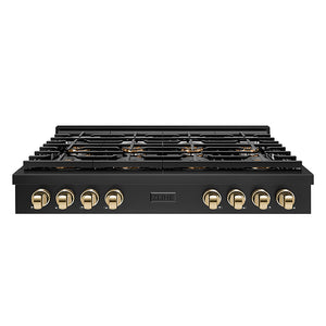 ZLINE Autograph Edition 48 in. Paramount Gas Rangetop with 8 Burner DuoPro™ Cooktop in Black Stainless Steel and Polished Gold Accents (PSRTBZ-48-G)