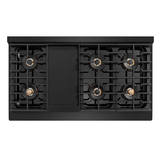 ZLINE Autograph Edition 48 in. Paramount Gas Rangetop with 8 Burner DuoPro™ Cooktop in Black Stainless Steel and Polished Gold Accents (PSRTBZ-48-G)