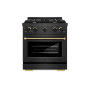 ZLINE Designer Collection 30 in. 4.2 cu. ft. Paramount Dual Fuel Range with 4 Burner Gas Cooktop and Electric Convection Oven in Black Satin Stainless Steel with Matte Black and Champagne Bronze Accents (SDRBSZ-30-MBCB)