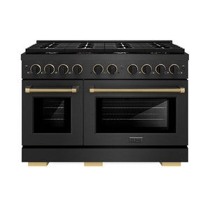 ZLINE Designer Collection 48 in. 6.7 cu. ft. Paramount Double Oven Dual Fuel Range with 8 Burner Gas Cooktop in Black Satin Stainless Steel with Matte Black and Champagne Bronze Accents (SDRBSZ-48-MBCB)