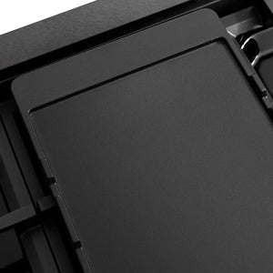 ZLINE 48 in. 6.7 cu. ft. Paramount Dual Fuel Range with 8 Burner DuoPro™ Cooktop and Dual Ovens in Black Satin Stainless Steel (PSDRBS-48) reversible griddle flat side.