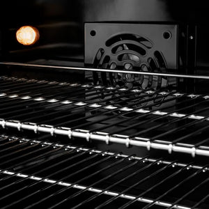 ZLINE 30 in. 4.2 cu. ft. Paramount Dual Fuel Range with 4 Burner DuoPro™ Cooktop and Electric Convection Oven in Black Satin Stainless Steel (PSDRBS-30) convection fan and lighting inside oven.