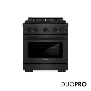 ZLINE 30 in. 4.2 cu. ft. Paramount Dual Fuel Range with 4 Burner DuoPro™ Cooktop and Electric Convection Oven in Black Satin Stainless Steel (PSDRBS-30)