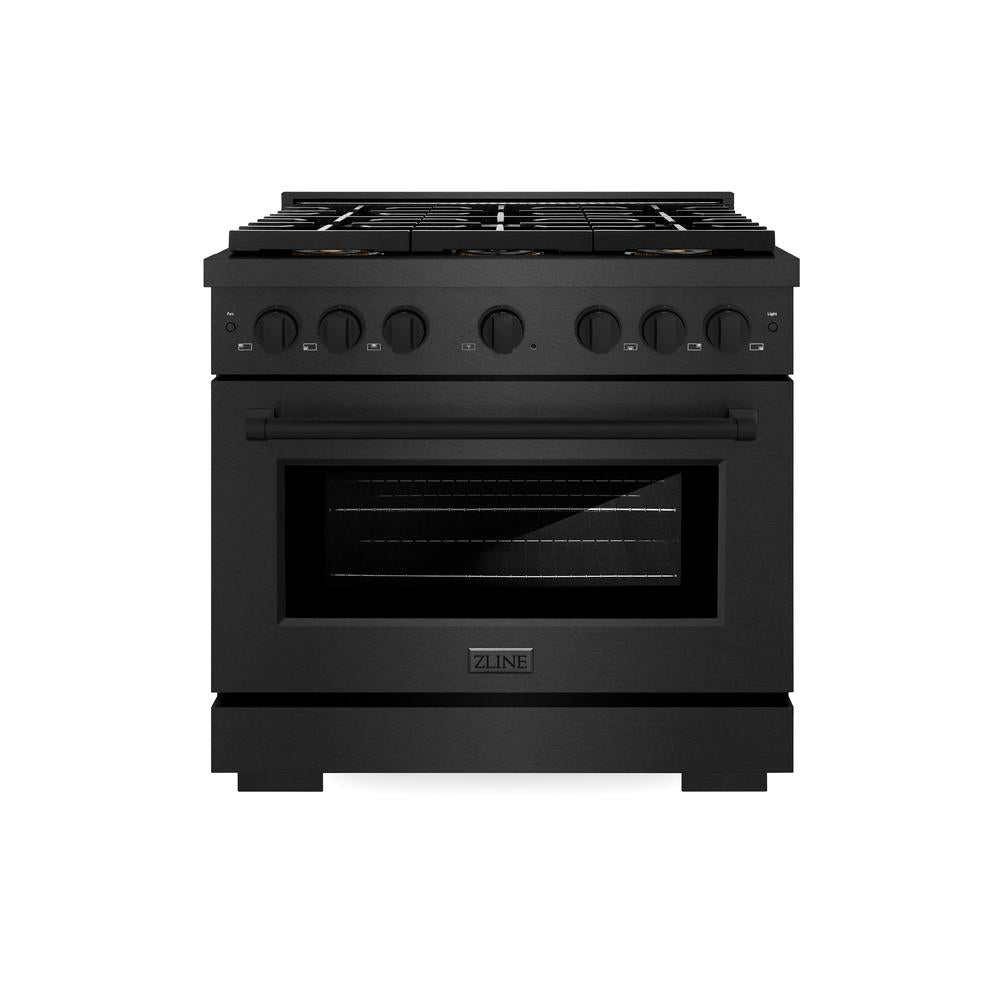 ZLINE 36 in. 5.2 cu. ft. Paramount Dual Fuel Range with 6 Burner DuoPro™ Cooktop and Electric Convection Oven in Black Satin Stainless Steel (PSDRBS-36)